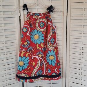 Hanna Anderson red flora shoulder tie straps tunic dress size 6